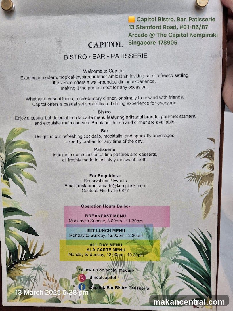 Capitol Bistro · Bar · Patisserie Information Sheet