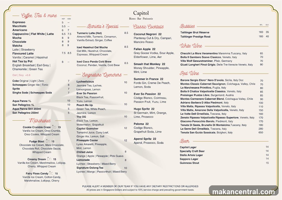 Capitol Bistro - Bar - Patisserie Menu