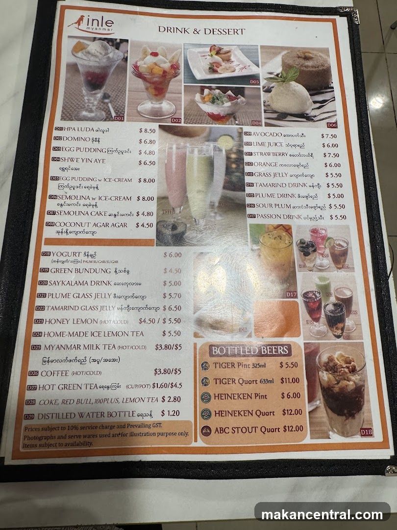 Inle Myanmar Drink & Dessert Menu