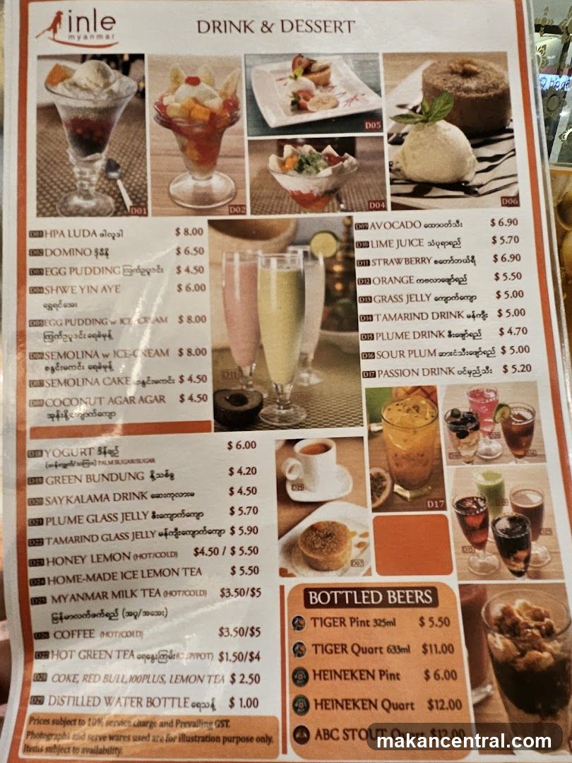 inle myanmar Drink & Dessert Menu