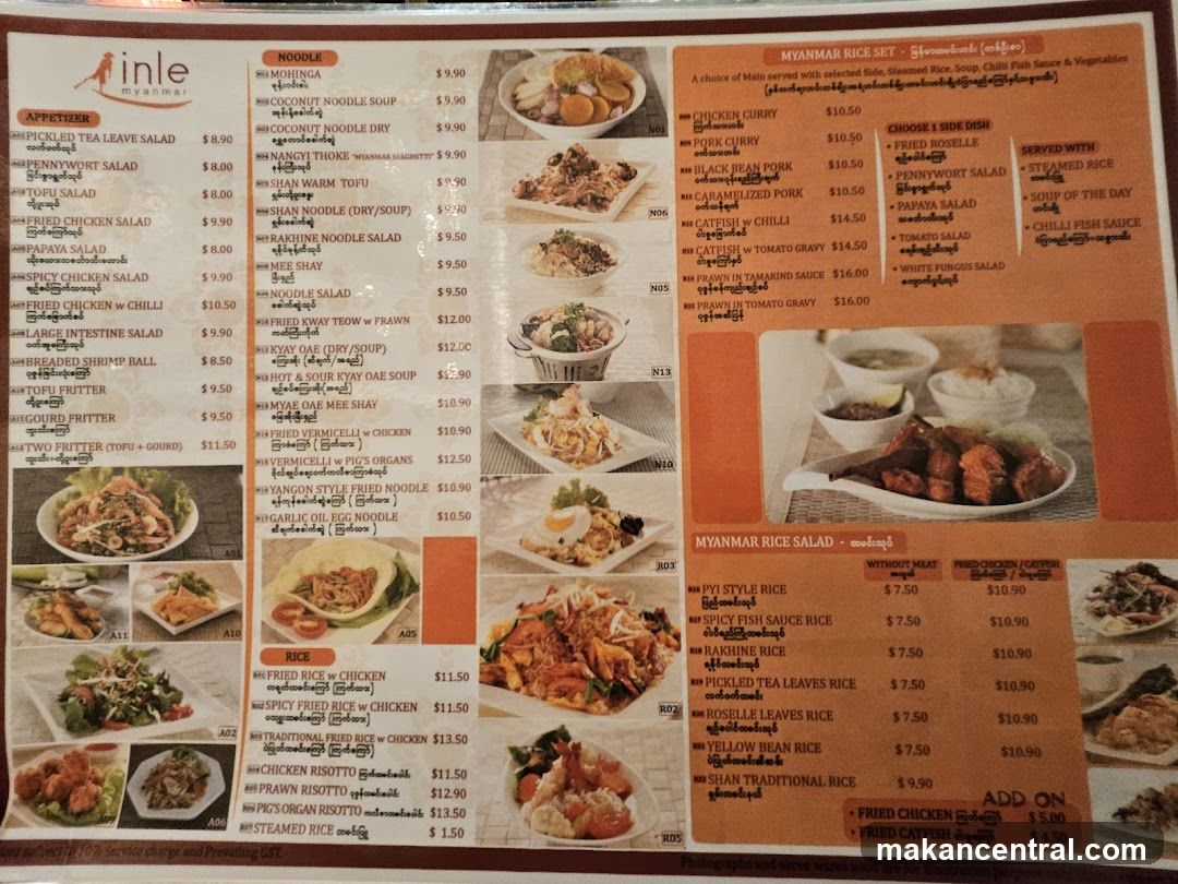 Inle Myanmar Menu