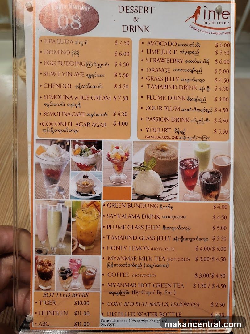 Ine Myanmar Dessert & Drink Menu