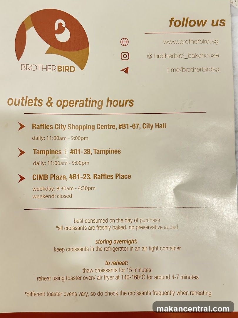 Brotherbird Bakehouse Outlet Information Sheet