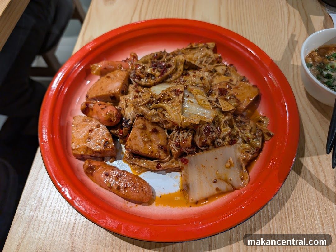 Food on a red plate
