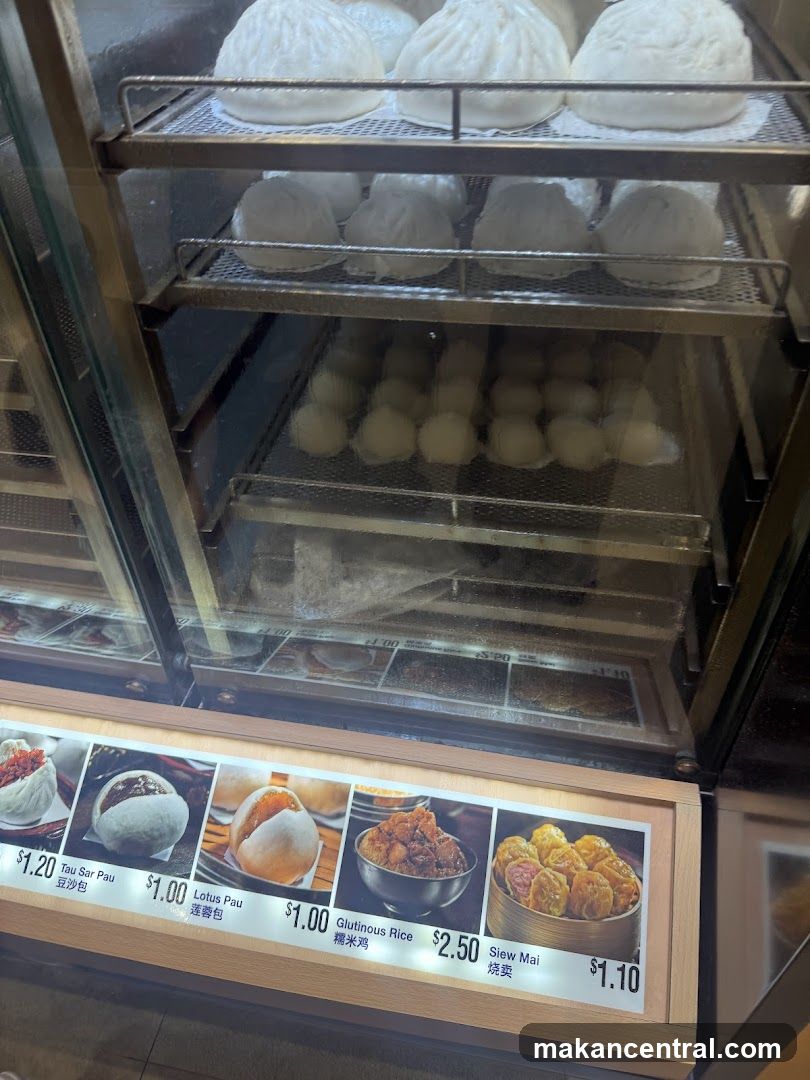 Display case with steamed dumplings