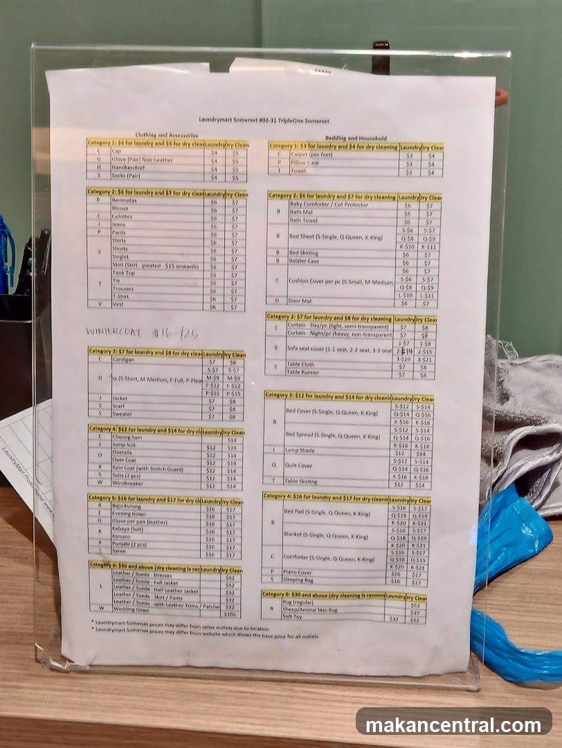Laundromat Price List