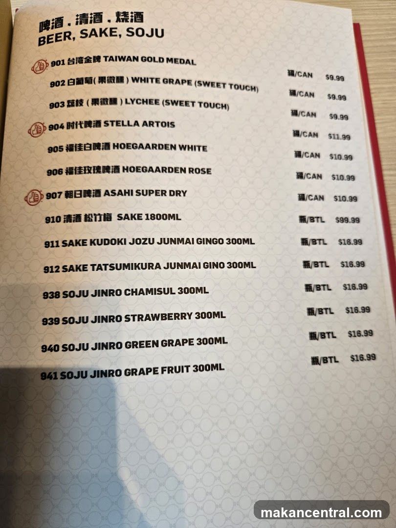 Beer, Sake, Soju Menu