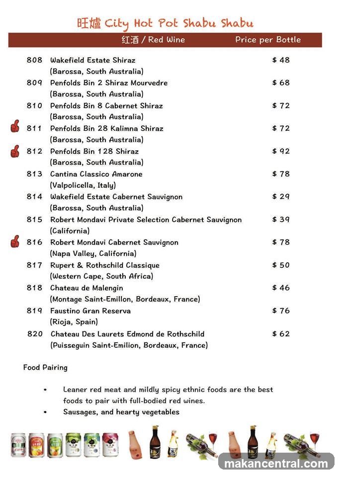 旺爐 City Hot Pot Shabu Shabu Red Wine Menu