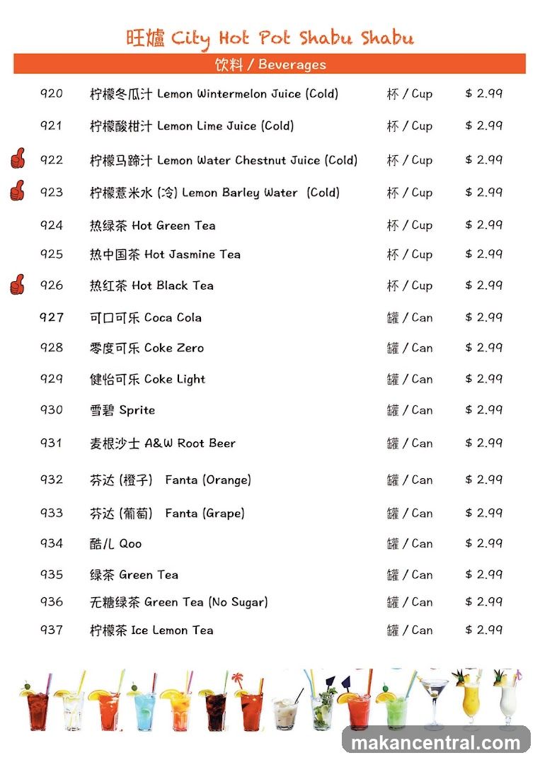 City Hot Pot Shabu Shabu Beverages Menu