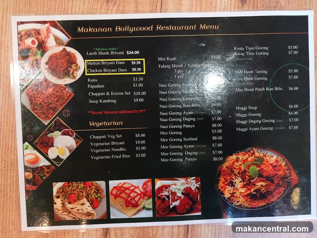 Makanan Bollywood Restaurant Menu