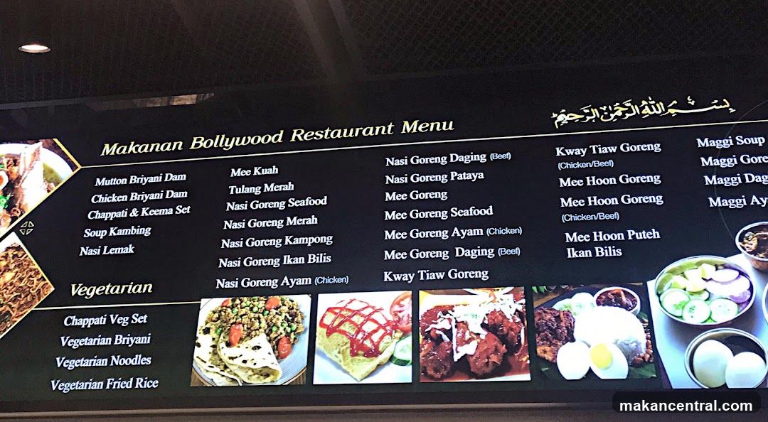 Makanan Bollywood Restaurant Menu