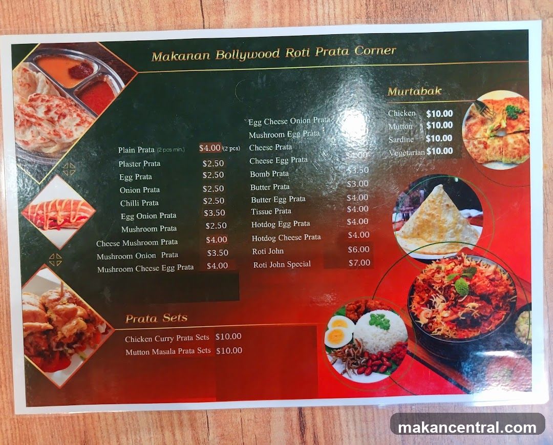 Makanan Bollywood Roti Prata Corner Menu