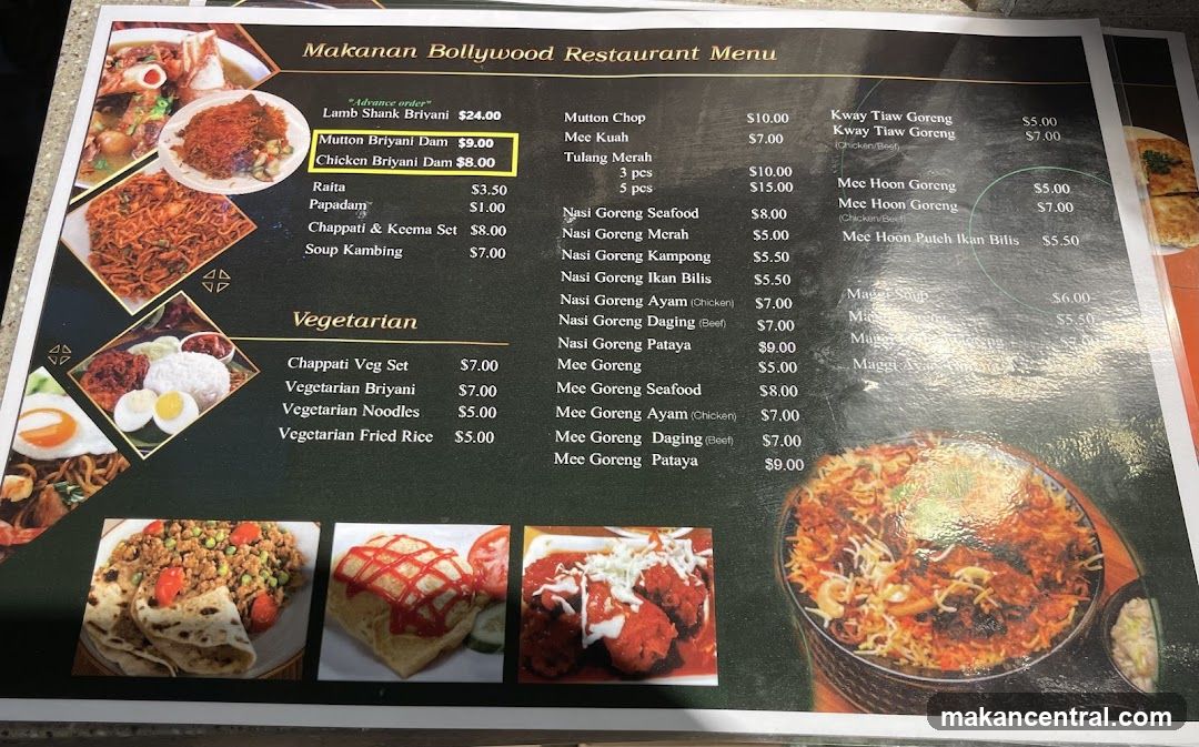 Makanan Bollywood Restaurant Menu