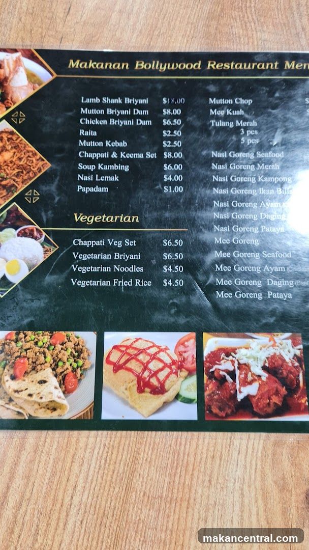 Makanan Bollywood Restaurant Menu