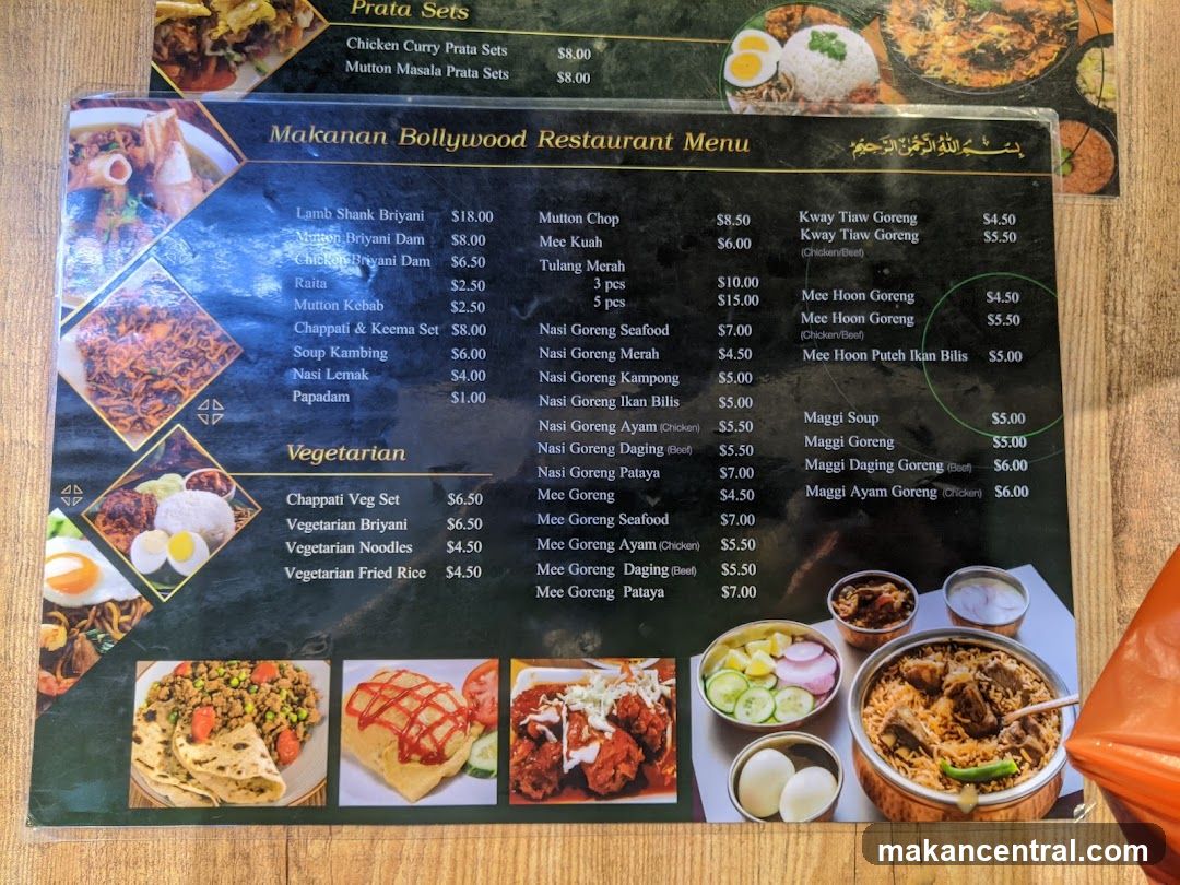 Makanan Bollywood Restaurant Menu