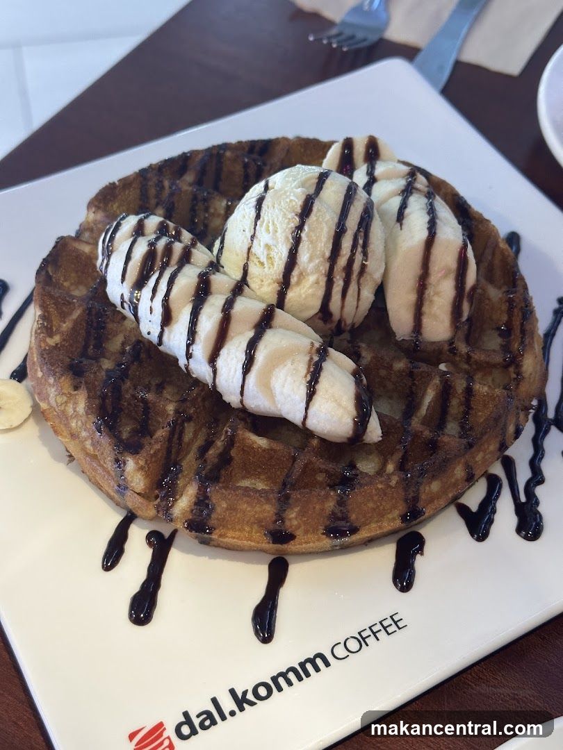 Waffle with Ice Cream and Chocolate Drizzle