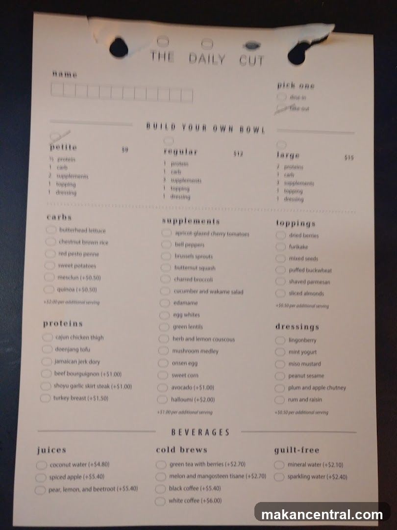 The Daily Cut Menu