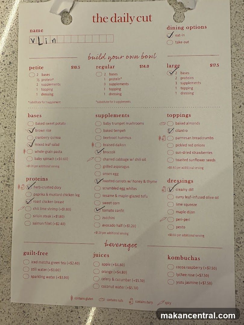 The Daily Cut Menu