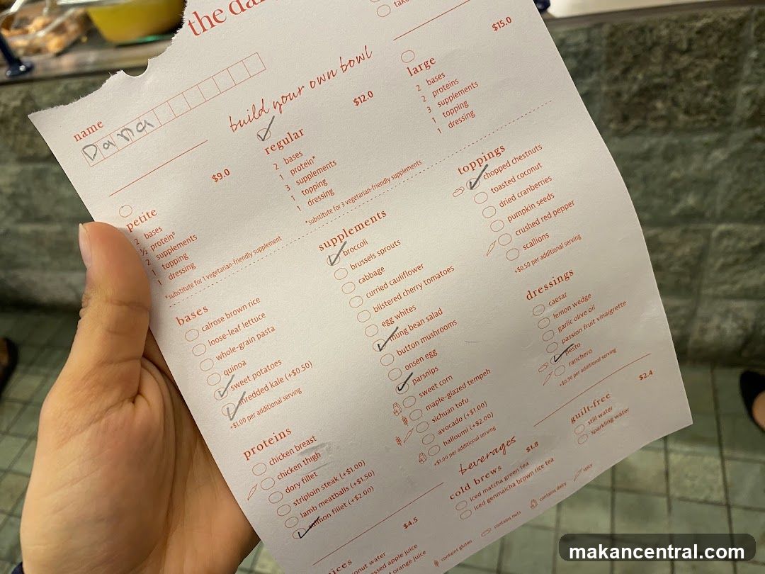 Build Your Own Bowl Menu