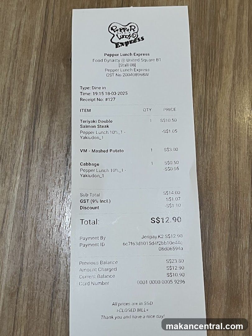 Pepper Lunch Express Receipt