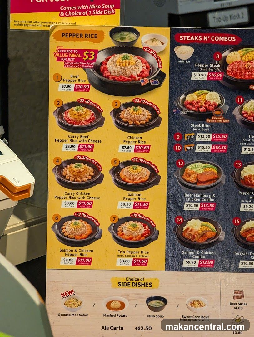 Pepper Rice and Steaks 'N' Combos Menu