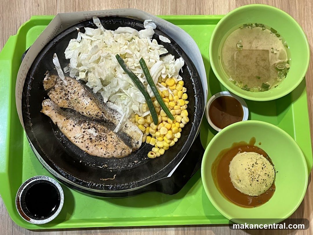 Food Tray with Grilled Fish and Side Dishes