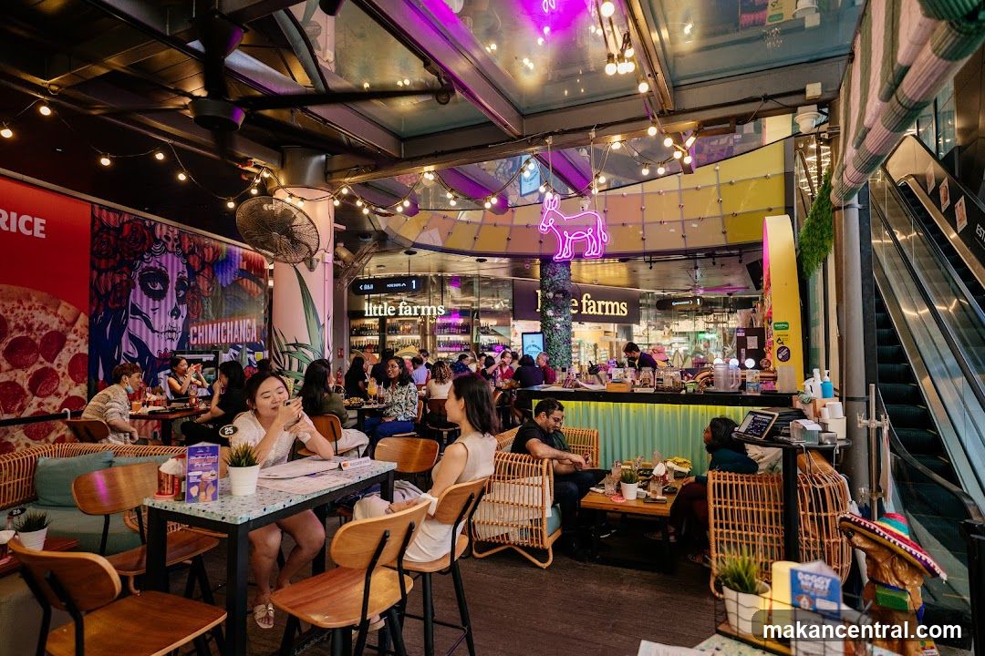 Indoor dining area with vibrant decor
