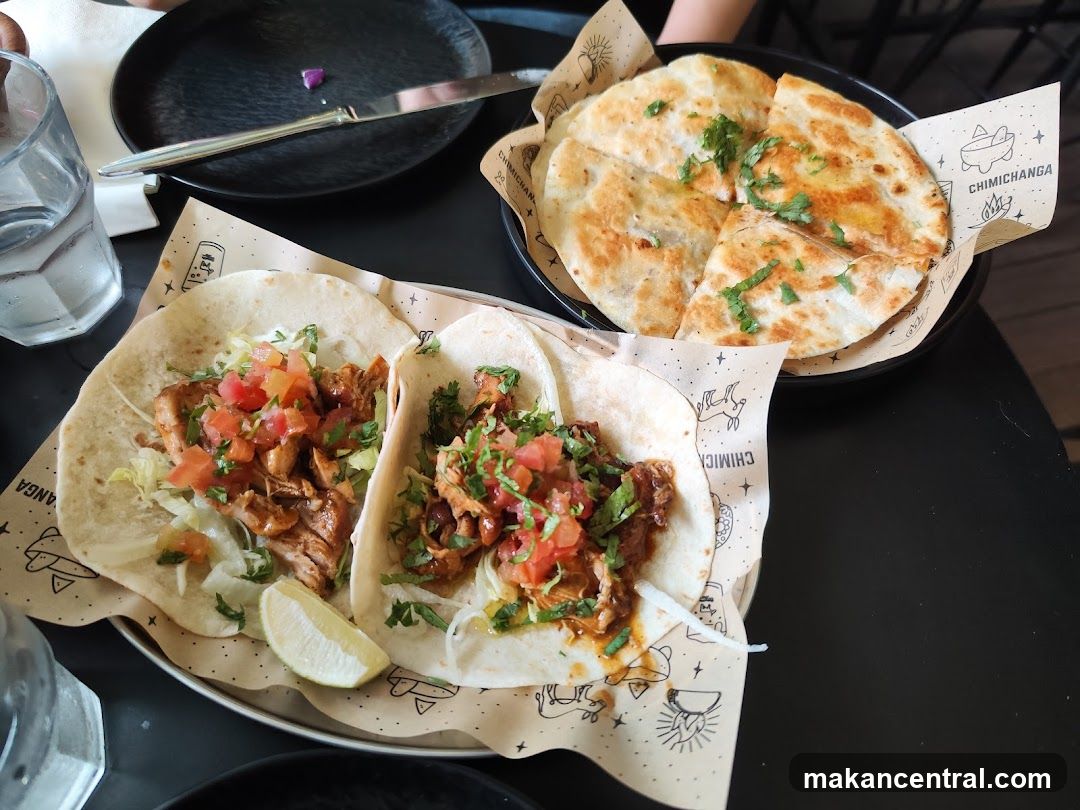 Tacos and Chimichanga at a restaurant