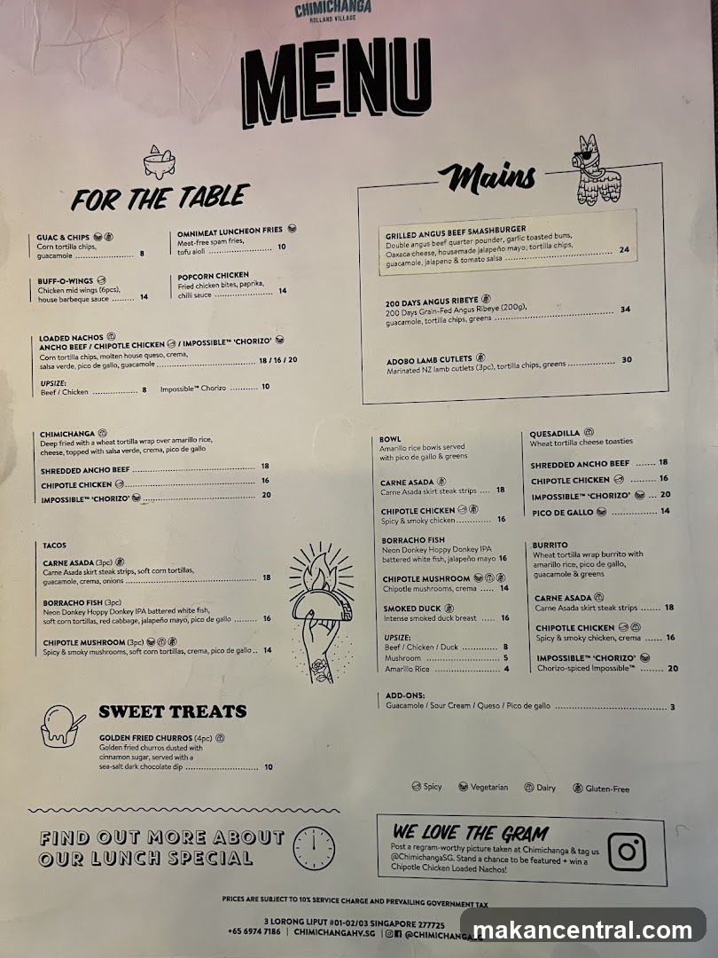 Chimichanga Rolland Village Menu