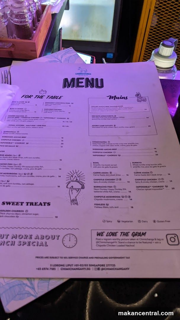 Chimichanga Menu
