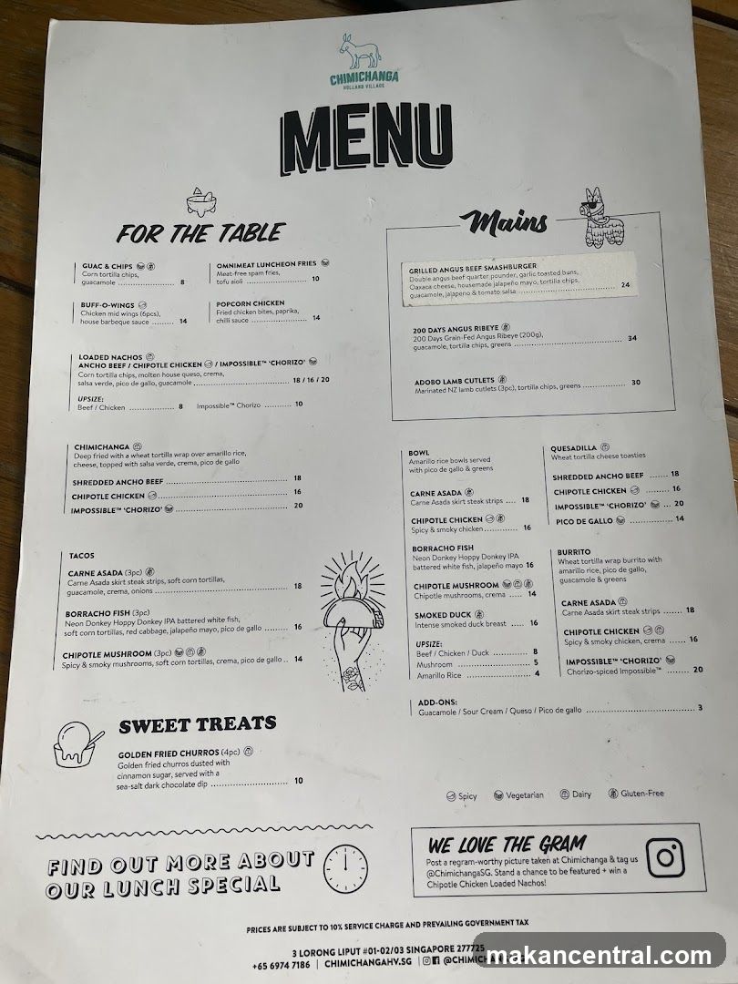 Chimichanga Menu