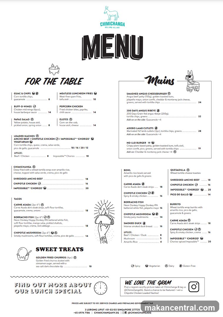 Chimichanga Rollans Village Menu