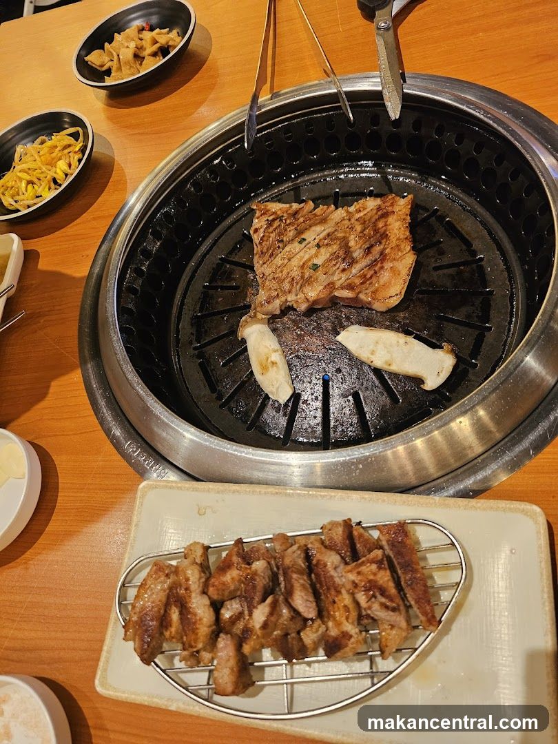 Grilled meat dining setup