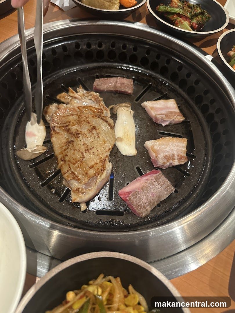 Grilled meat on a Korean BBQ grill