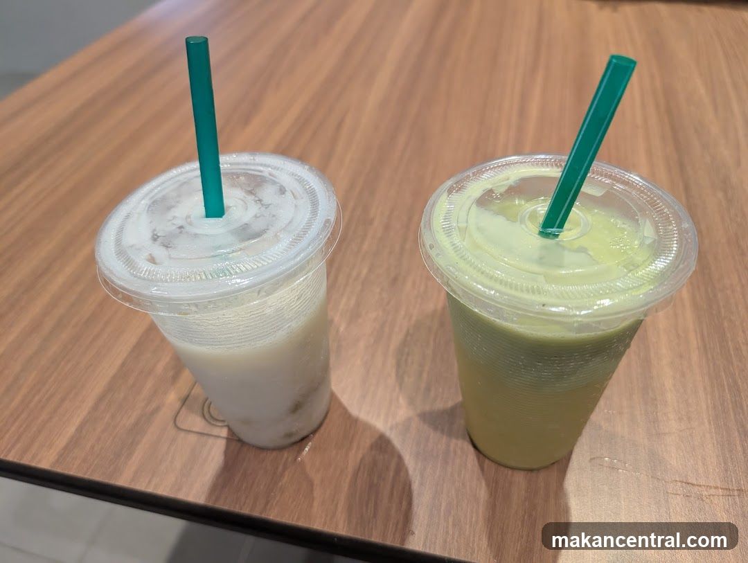 Two beverages on a wooden table