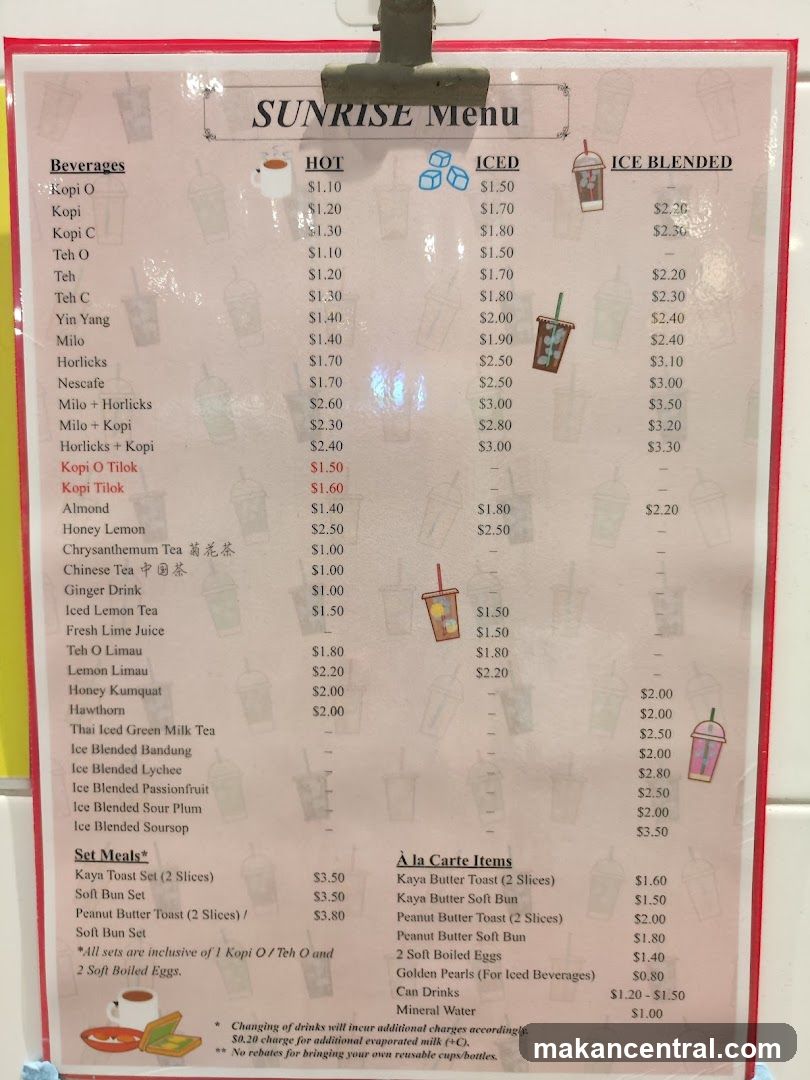 Sunrise Menu