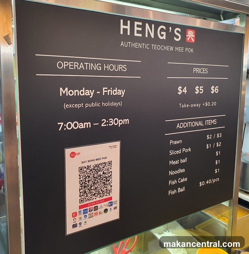 Heng's Authentic Teochew Mee Pok Menu Board