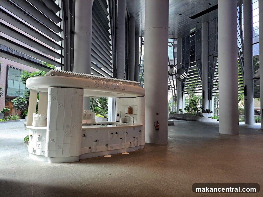 Interior of modern building with café kiosk