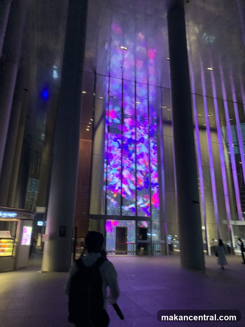 Interior of modern building at night