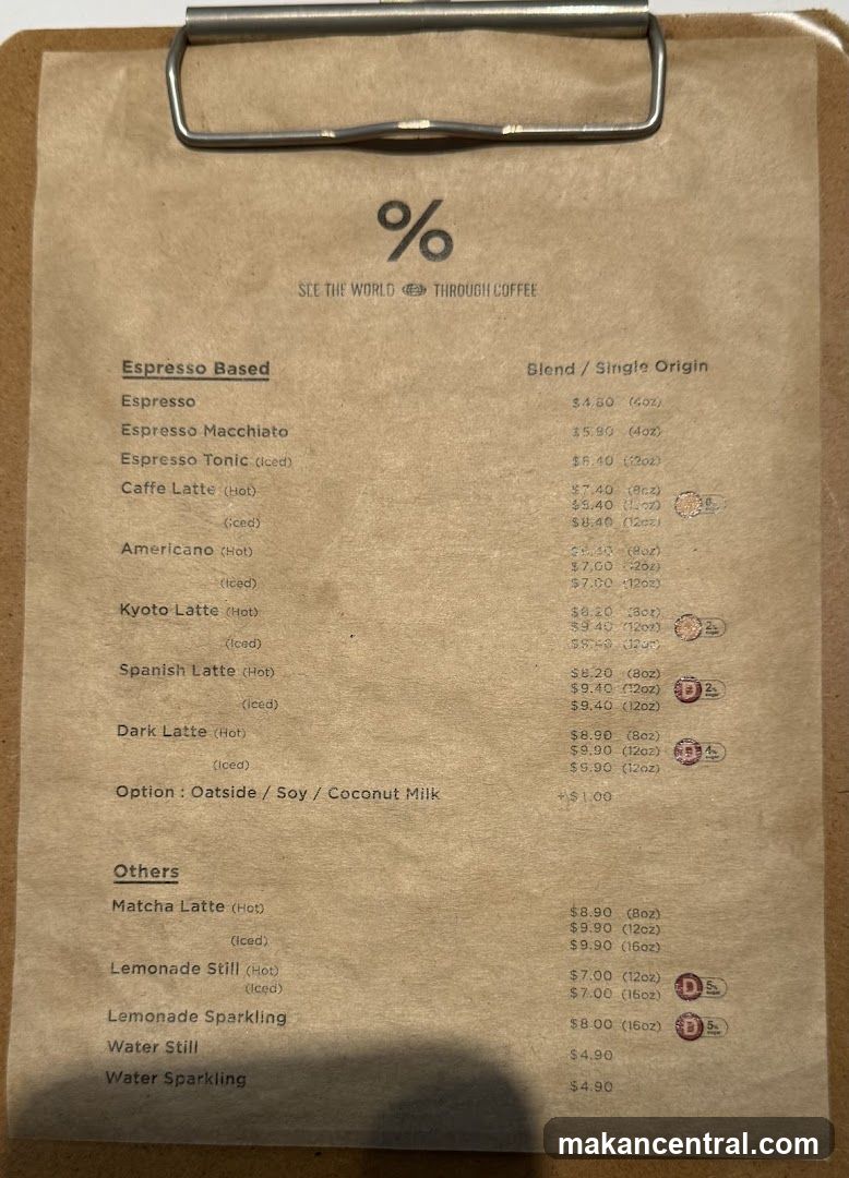 Coffee Menu from % Shop