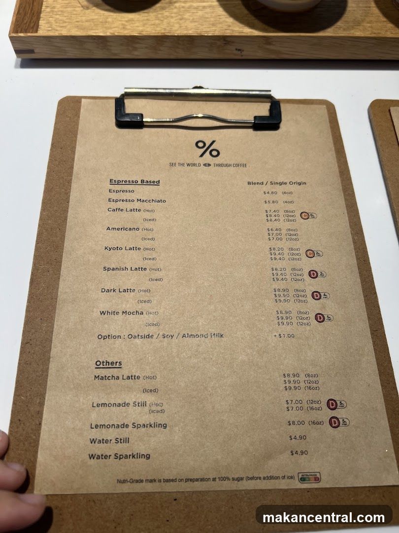 Coffee Menu at % Coffee Shop