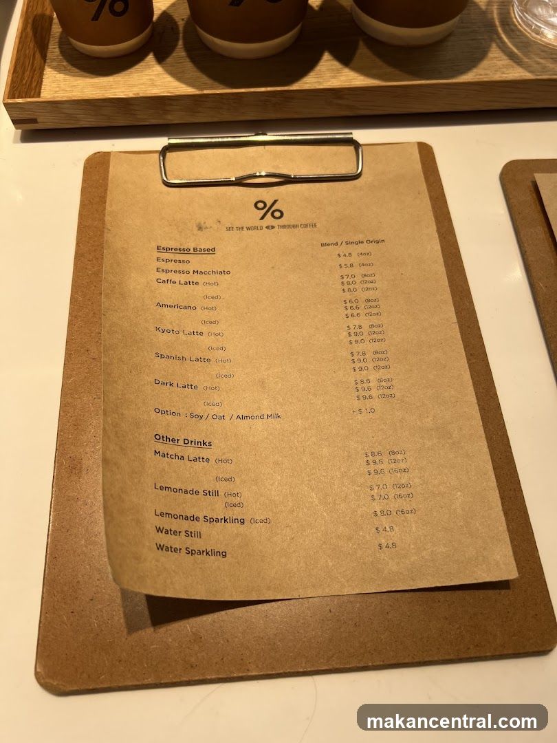 Coffee Menu at % See the World Through Coffee