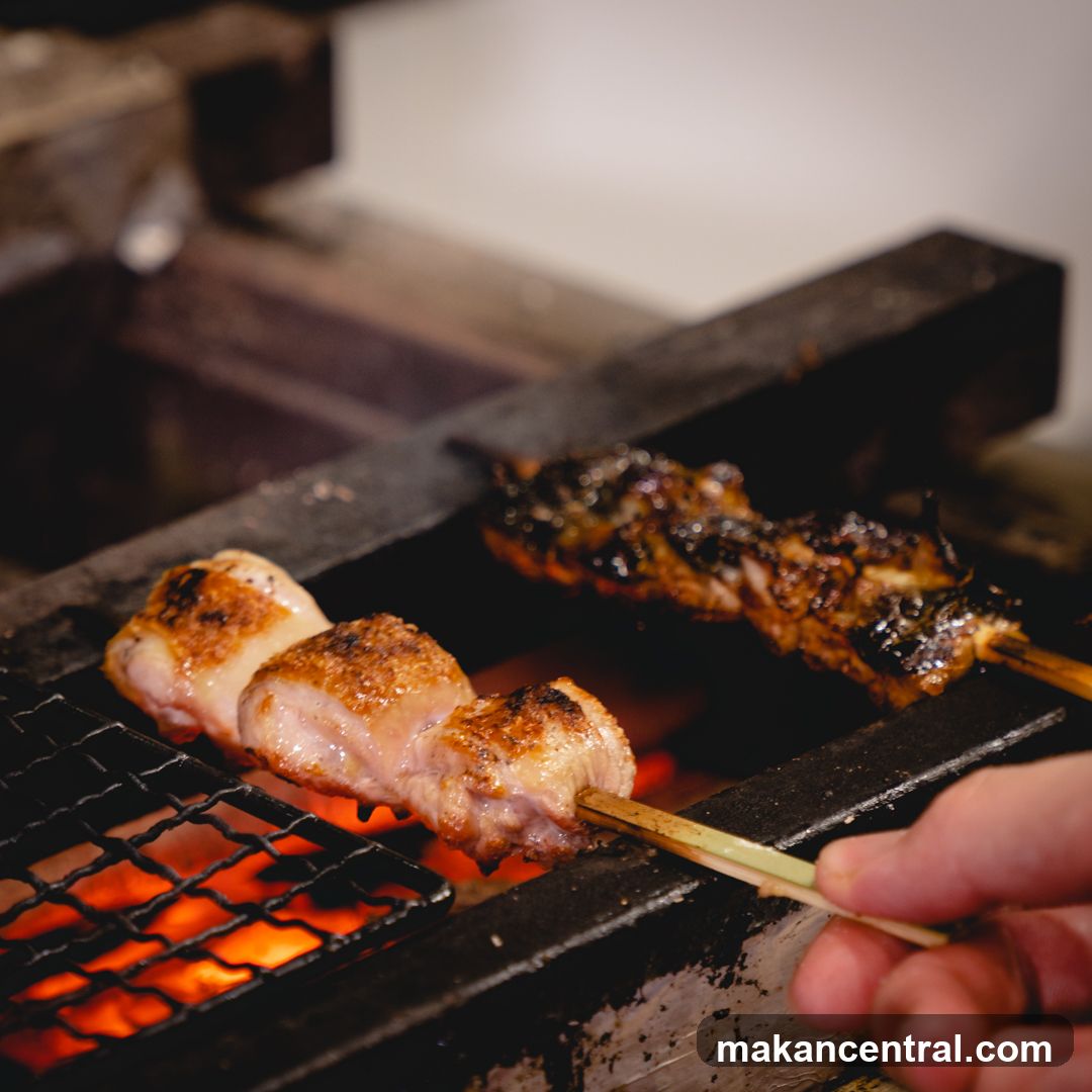 Grilled skewers on charcoal grill