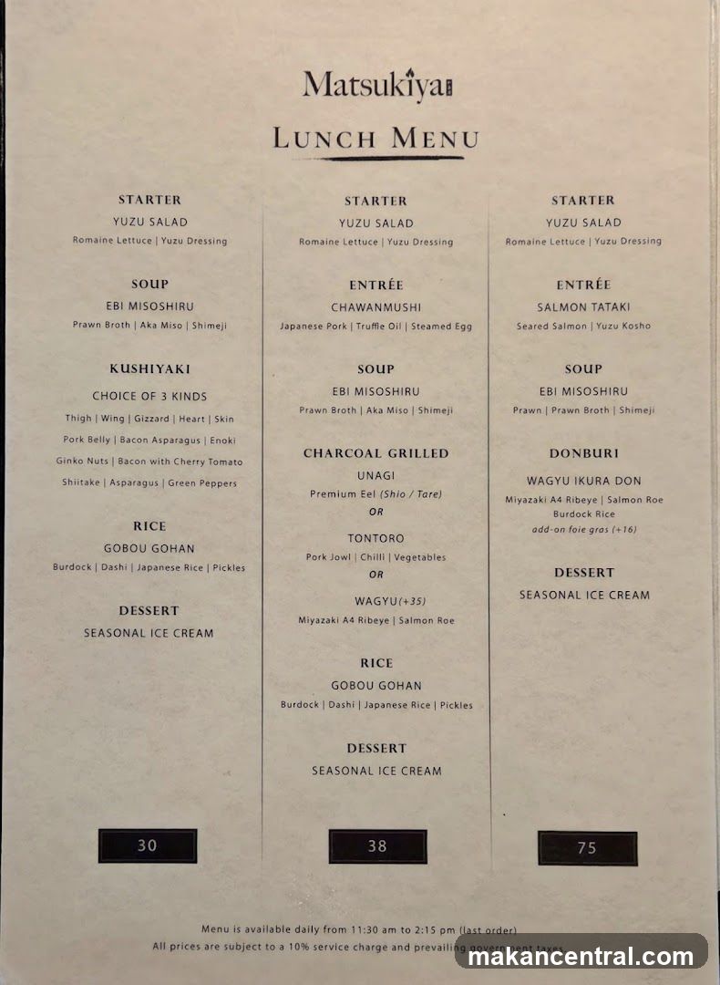Matsukiya Lunch Menu
