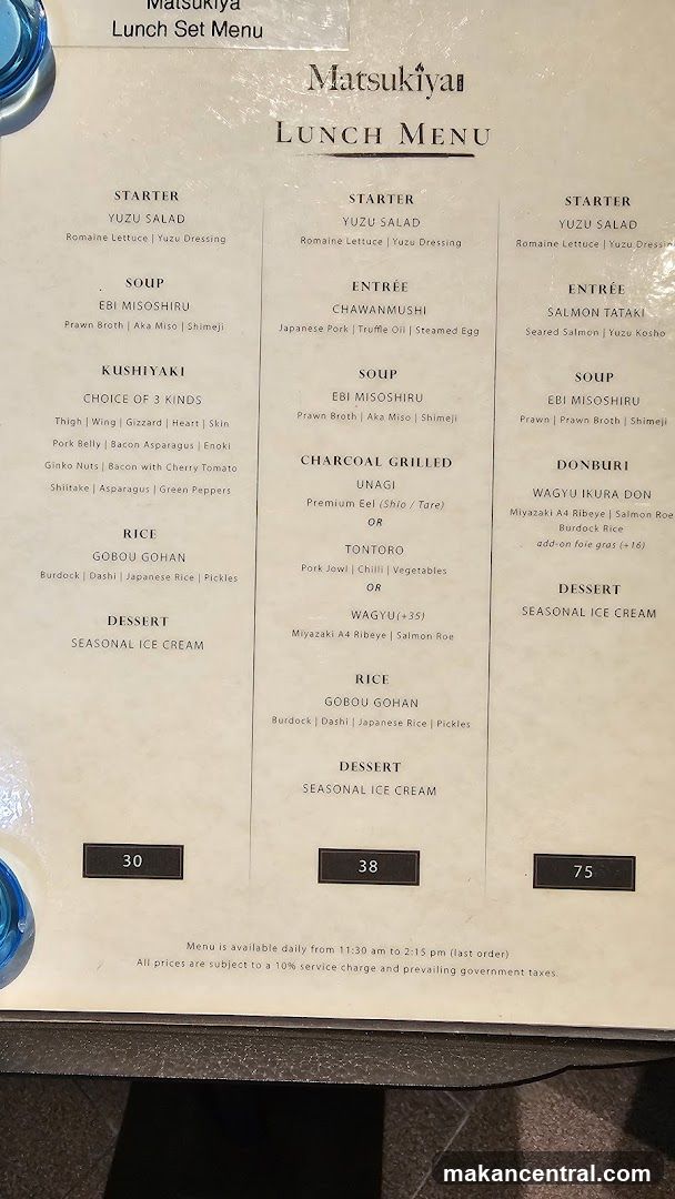 Matsukiya Lunch Menu