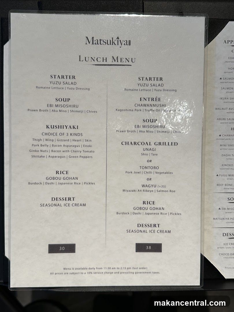 Matsukiya Lunch Menu
