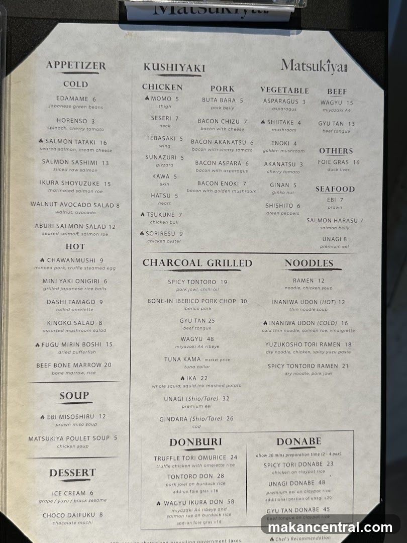 Matsukiya Menu