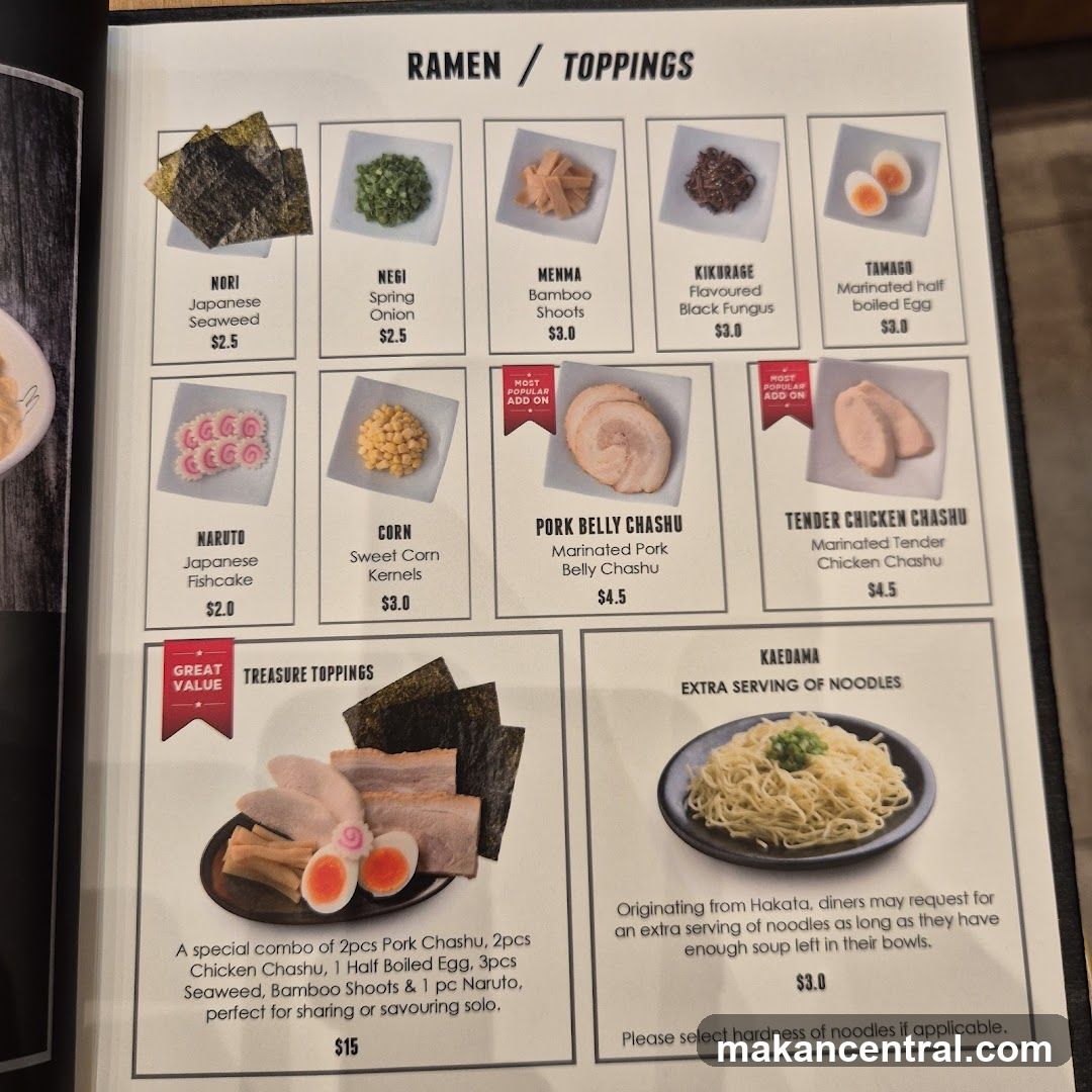 Ramen Toppings Menu