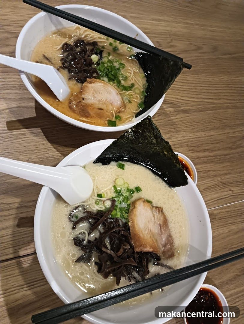 Ramen bowls on wooden table