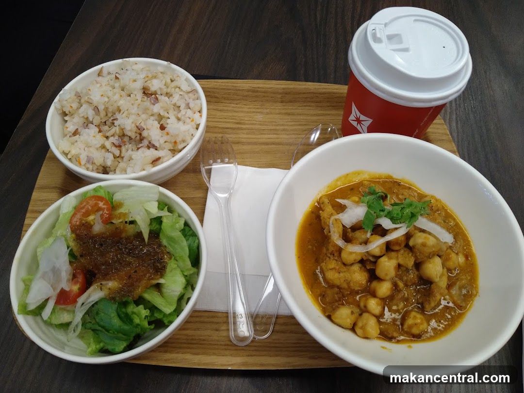Meal served on wooden tray